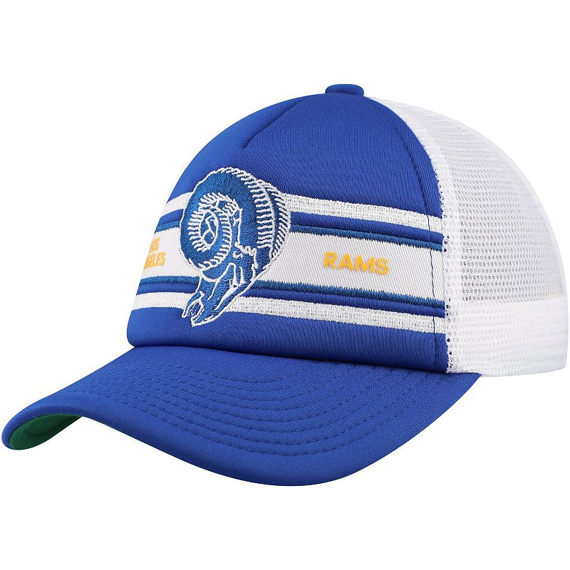 Youth Mitchell & Ness Royal Los Angeles Rams Stripe Trucker Adjustable Hat, Blue
