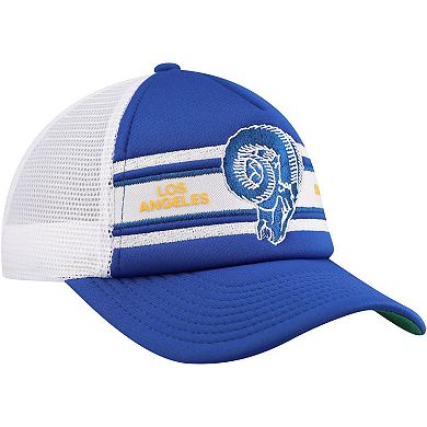 Youth Mitchell & Ness Royal Los Angeles Rams Stripe Trucker Adjustable Hat