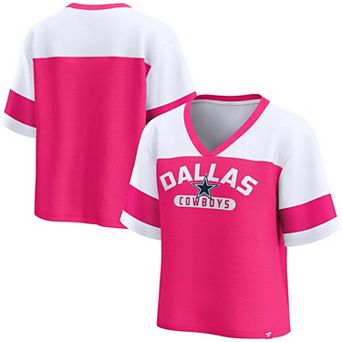 Women's Fanatics Pink/White Dallas Cowboys Homeschool Jersey Poly V-NeckFashion Top