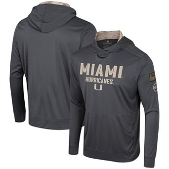 Men's Colosseum Charcoal Miami Hurricanes OHT Military Appreciation Long Sleeve Hoodie T-Shirt