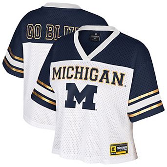 Women's Colosseum White Michigan Wolverines Treasure Cropped Football Jersey