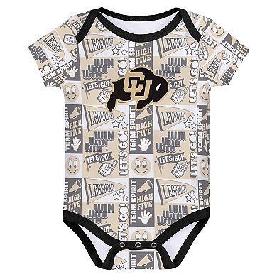 Newborn Black Colorado Buffaloes Sunday Comics 3-Pack Bodysuit Set