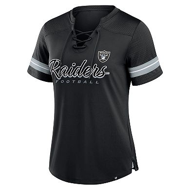 Women's Fanatics Black Las Vegas Raiders Play Script Lace-Up T-Shirt
