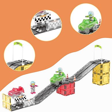 Picassotiles 62 Piece Race Car Track Slider Racing Building Set