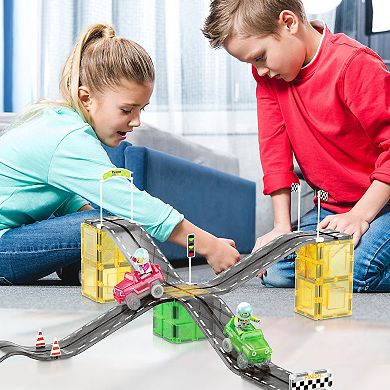 Picassotiles 62 Piece Race Car Track Slider Racing Building Set