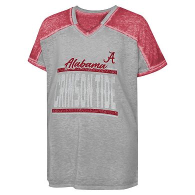Girls Youth Gray Alabama Crimson Tide Up for Anything Colorblock Dolman V-Neck T-Shirt