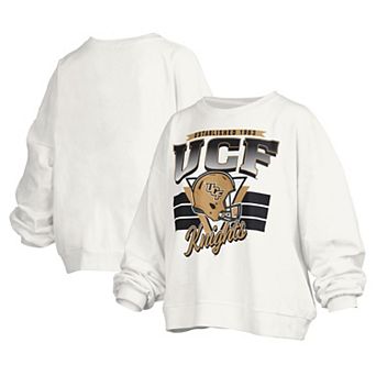 Women's Pressbox White UCF Knights Janice Retro Logo Oversized Pullover Sweatshirt