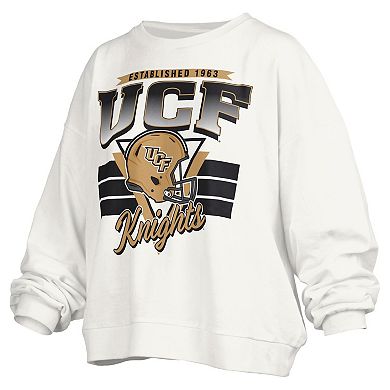 Women's Pressbox White UCF Knights Janice Retro Logo Oversized Pullover Sweatshirt