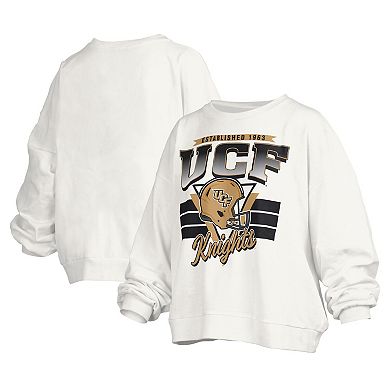 Women's Pressbox White UCF Knights Janice Retro Logo Oversized Pullover Sweatshirt