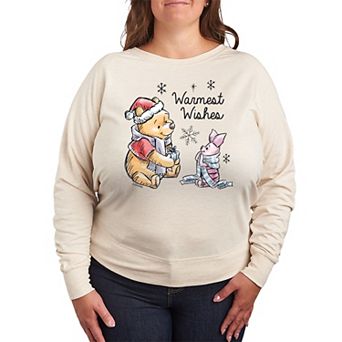 Disney's Winnie The Pooh Piglet & Pooh Plus Size Warmest Wishes French Terry Long Sleeve Tee