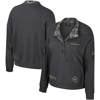 Women's Colosseum Heather Charcoal Oregon Ducks OHT Military Appreciation Payback Henley Thermal Sweatshirt