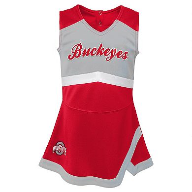 Girls Preschool Scarlet Ohio State Buckeyes Two-Piece Cheer Captain Jumper Dress & Bloomers Set