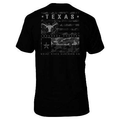 Men's Black Texas Longhorns Camo Flag Panel T-Shirt
