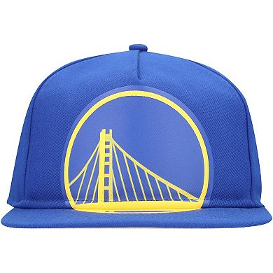Men's New Era Royal Golden State Warriors Oversized Puff Print Logo Golfer Snapback Hat