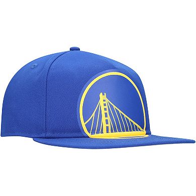 Men's New Era Royal Golden State Warriors Oversized Puff Print Logo Golfer Snapback Hat