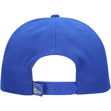 Men's New Era Royal Golden State Warriors Oversized Puff Print Logo Golfer Snapback Hat