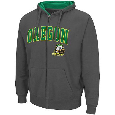Men's Colosseum Charcoal Oregon Ducks Arch & Logo 3.0 Full-Zip Hoodie