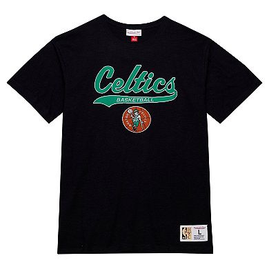 Men's Mitchell & Ness Black Boston Celtics Hardwood Classics Felt Applique Slub T-Shirt