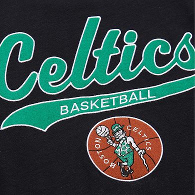 Men's Mitchell & Ness Black Boston Celtics Hardwood Classics Felt Applique Slub T-Shirt