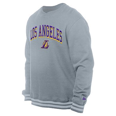 Men's New Era Gray Los Angeles Lakers Chenille Cross Over Pullover Sweatshirt