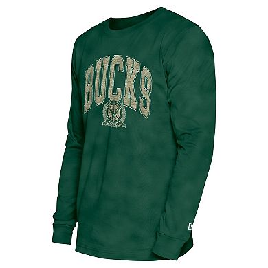 Unisex New Era Hunter Green Milwaukee Bucks Oversized Essentials Enzyme Wash Long Sleeve T-Shirt