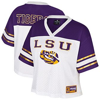 Women's Colosseum White LSU Tigers Treasure Cropped Football Jersey