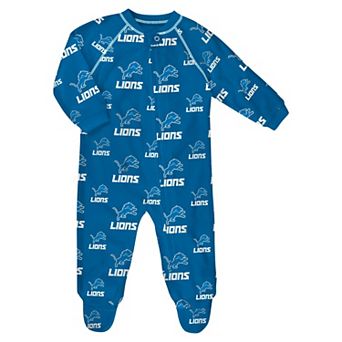 Infant Blue Detroit Lions Allover Print Raglan Full-Zip Sleeper