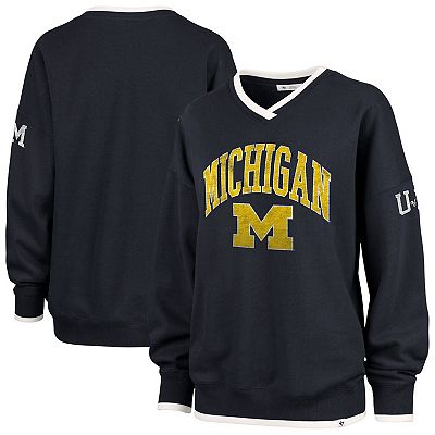 Women s 47 Navy Michigan Wolverines Clubhouse Daze Eighty V Neck Pullover Sweatshirt