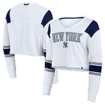 Women's Fanatics White New York Yankees Stretch Cropped Fashion Long Sleeve T-Shirt