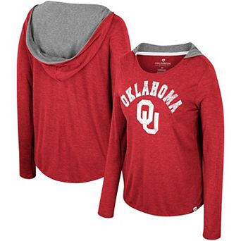 Women's Colosseum Crimson Oklahoma Sooners Distressed Heather Long Sleeve Hoodie T-Shirt