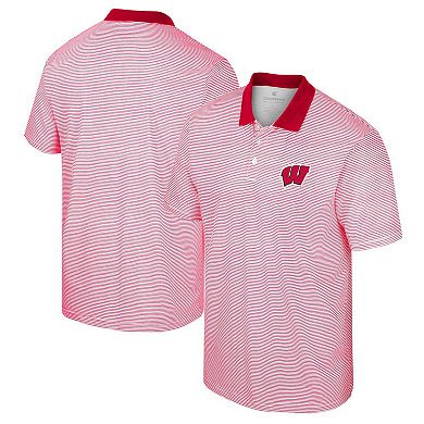 Men's Colosseum White/Red Wisconsin Badgers Print Stripe Polo