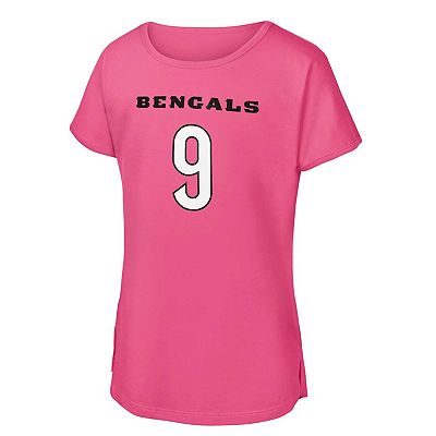 Girls Youth Joe Burrow Pink Cincinnati Bengals Player Name Number T Shirt