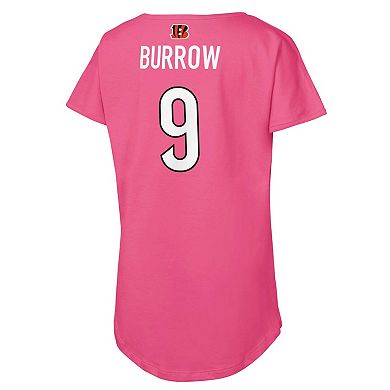 Girls Youth Joe Burrow Pink Cincinnati Bengals Player Name & Number T-Shirt