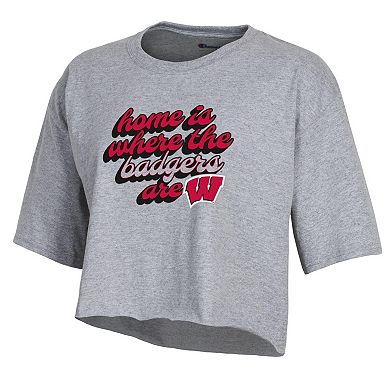 Women's Champion Heather Gray Wisconsin Badgers Boyfriend Cropped T-Shirt