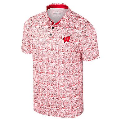 Men's Colosseum Red Wisconsin Badgers It's Time! Allover Print Polo