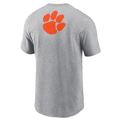 Men's Nike Heather Gray Clemson Tigers Campus 2-Hit Primary Mascot T-Shirt