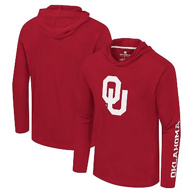 Men's Colosseum Crimson Oklahoma Sooners Logo Lockup Active Blend Long Sleeve T-Shirt Hoodie