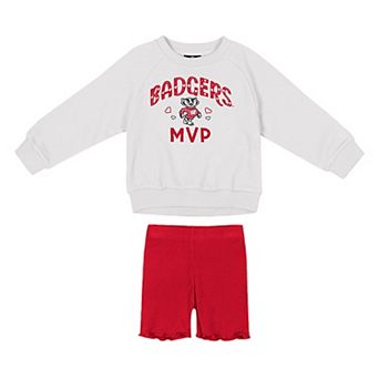 Girls Toddler Colosseum White/Red Wisconsin Badgers Beta Fleece Sweatshirt and Shorts Set