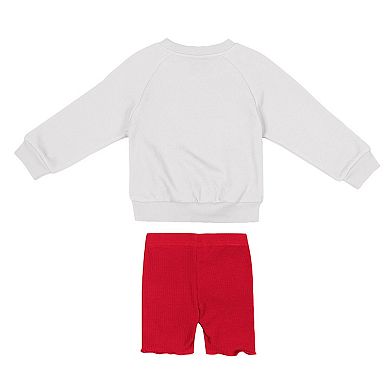 Girls Toddler Colosseum White/Red Wisconsin Badgers Beta Fleece Sweatshirt and Shorts Set