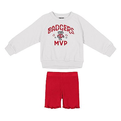 Girls Toddler Colosseum White/Red Wisconsin Badgers Beta Fleece Sweatshirt and Shorts Set