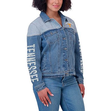 Women's WEAR by Erin Andrews Denim Tennessee Volunteers Sleeve Hit Colorblock Button-Down Denim Jacket