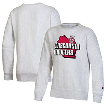 Youth Champion Heather Gray Wisconsin Badgers Reverse Weave Pullover Sweatshirt