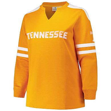 Women's Fanatics Tennessee Orange Tennessee Volunteers Plus Size Contrast Sleeve Fleece Pullover Sweatshirt