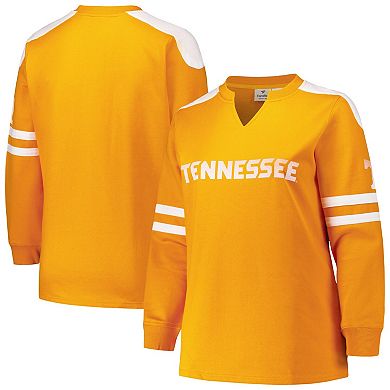 Women's Fanatics Tennessee Orange Tennessee Volunteers Plus Size Contrast Sleeve Fleece Pullover Sweatshirt