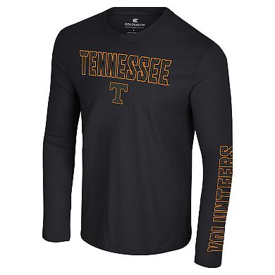 Men's Colosseum Black Tennessee Volunteers Color Pop Active Blend 2-Hit Long Sleeve T-Shirt
