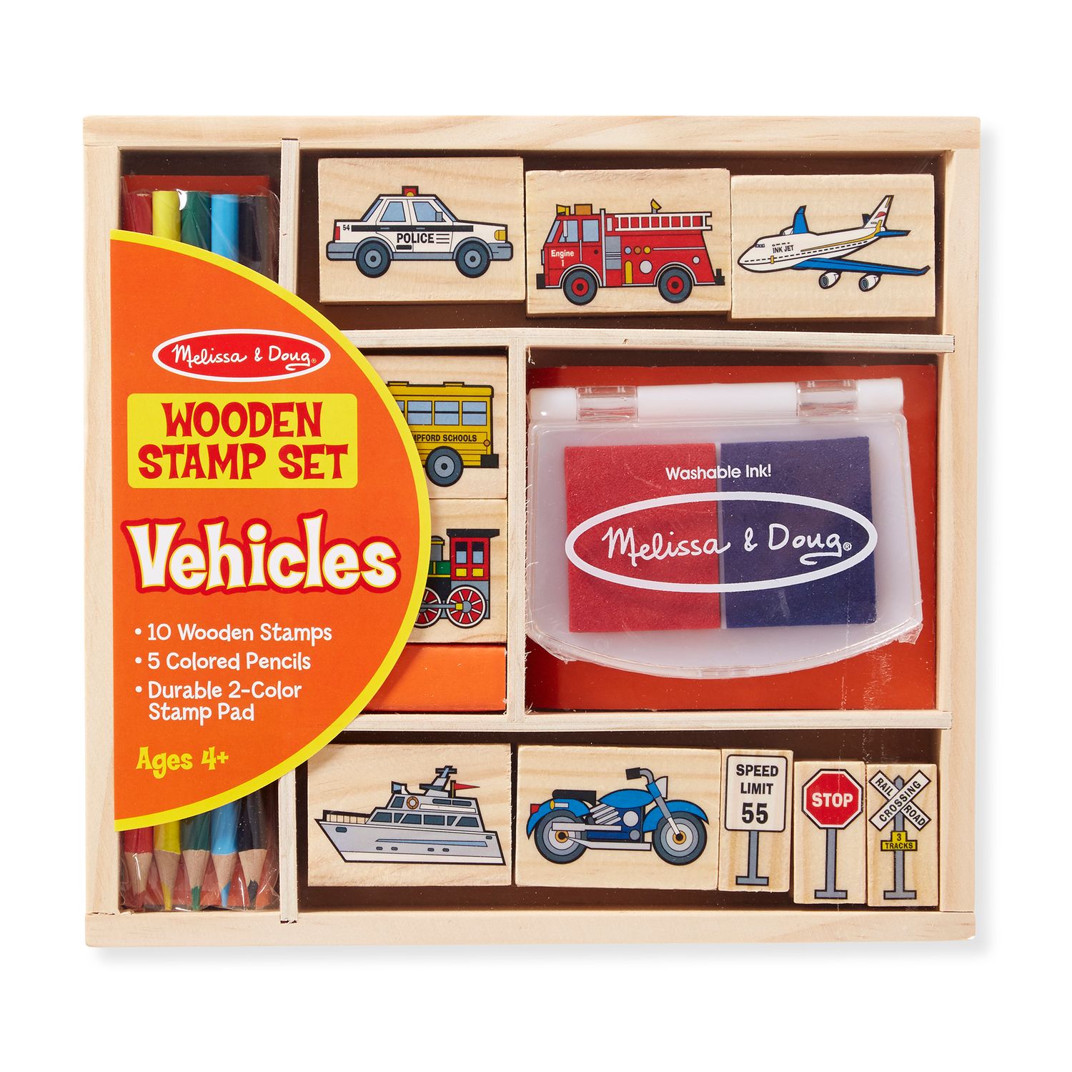 Melissa & Doug Stamp-a-Scene Wooden Stamp Set: Farm - 20 Stamps, 5 Colored  Pencils, and 2-Color Stamp Pad