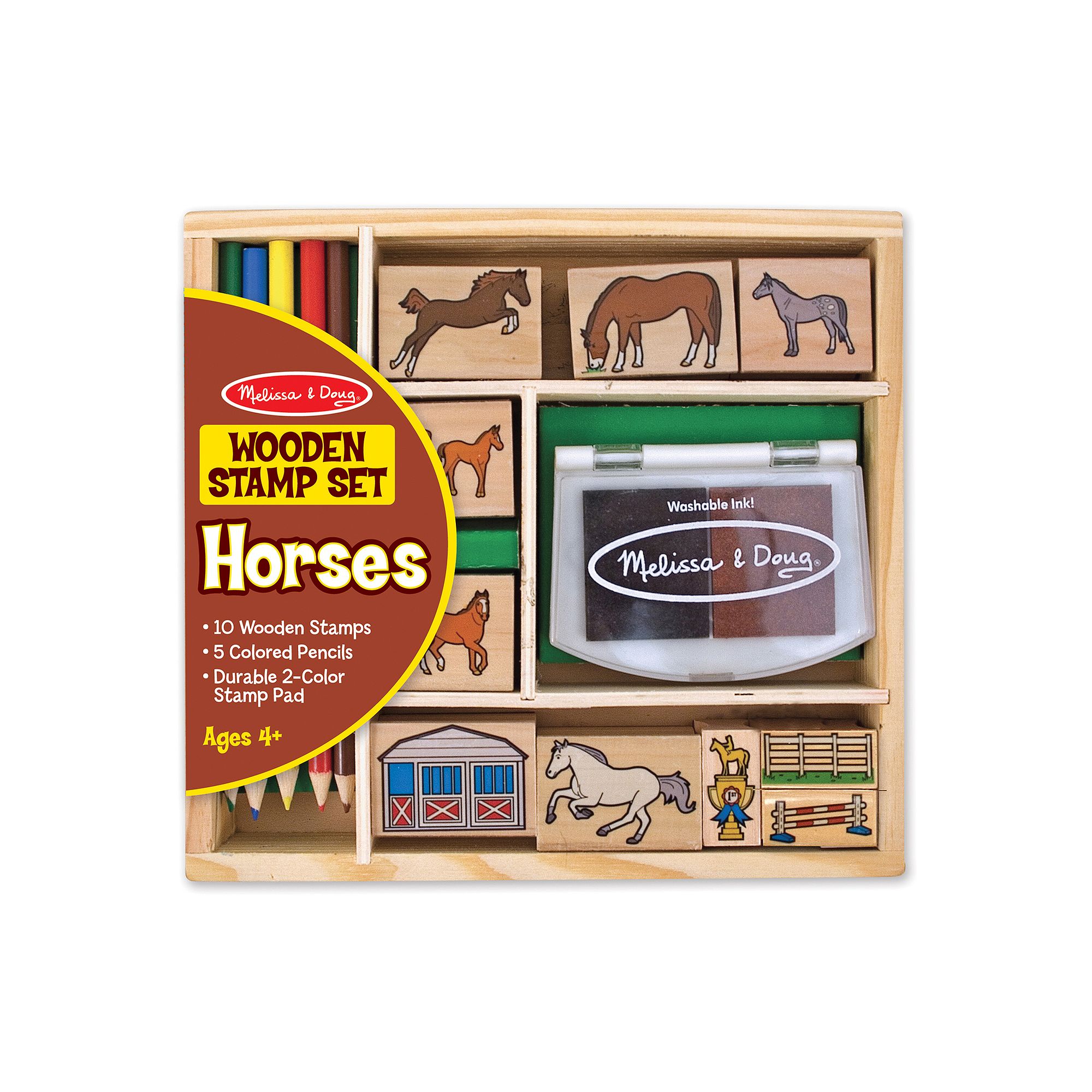 Melissa & Doug Wooden Stamp Activity Set: Horse Stable - 10 Stamps, 5 Color