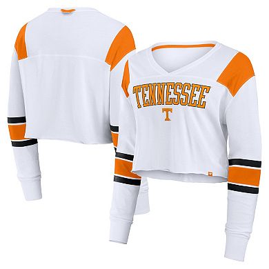 Women's Fanatics White Tennessee Volunteers Training Camp Cropped Long Sleeve V-Neck Fashion Top