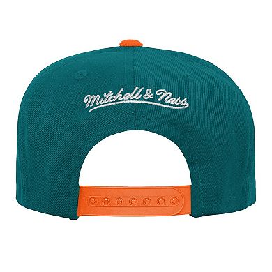 Youth Mitchell & Ness Aqua Miami Dolphins Team Two-Tone Snapback Hat