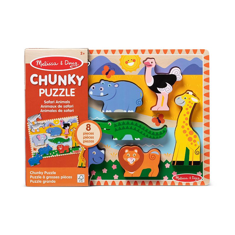Melissa & Doug Safari Wooden Chunky Puzzle (8 pcs) | FSC-Certified Materials